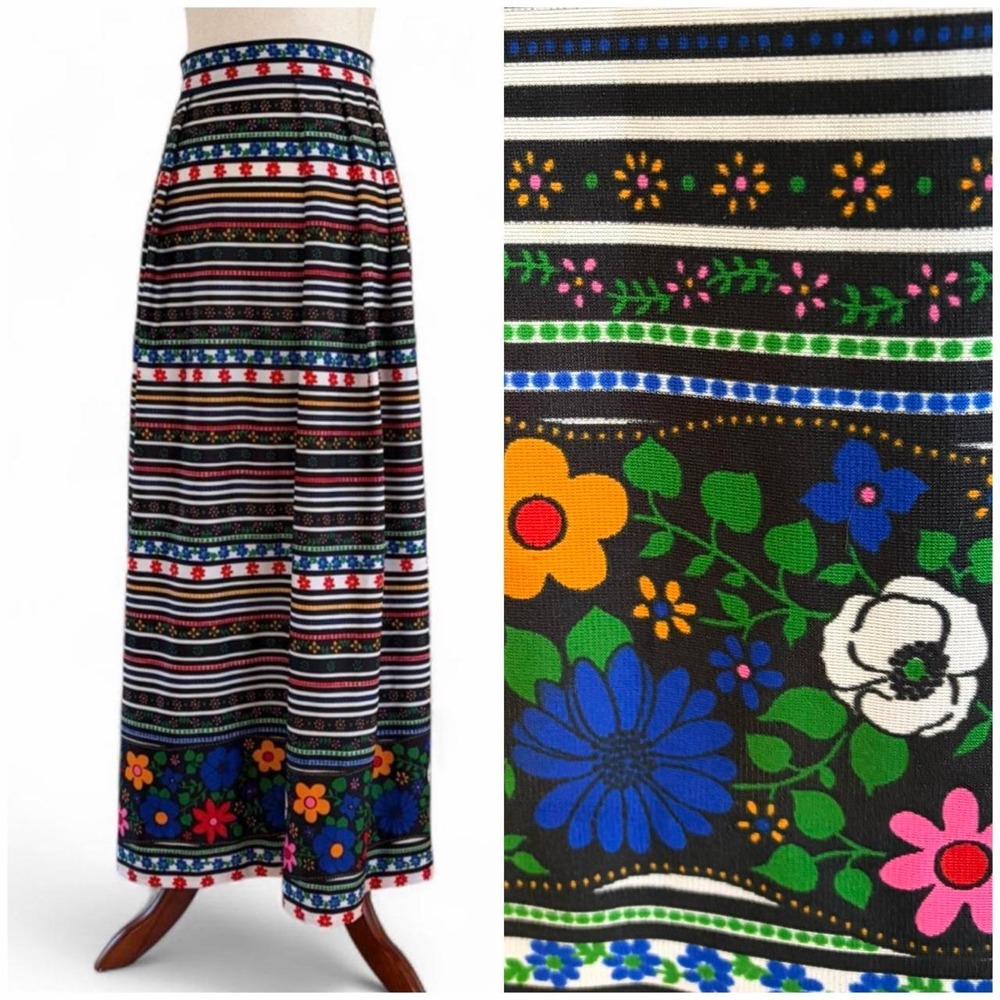 Vintage 70s Floral Striped Maxi Skirt